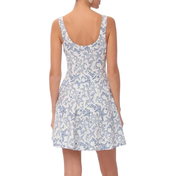 NWT Avec Les Filles Linen Blend Fit Flare Nautical Starfish Anchor Dress Size 2 - Picture 3 of 10